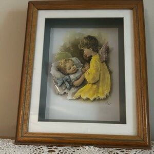 Framed Angel and Child Art Print Picture representing Angel de la Guardia
